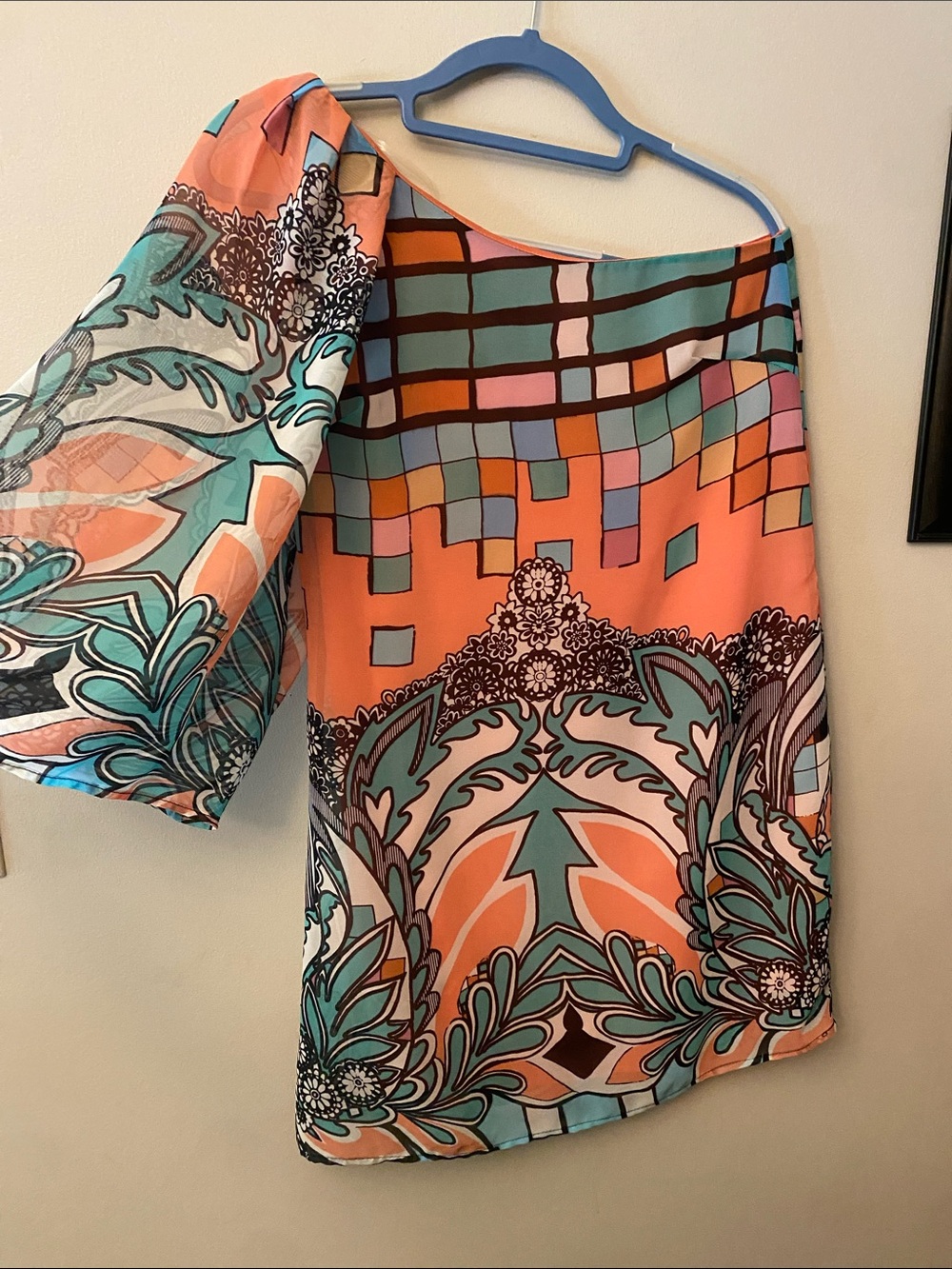 Hello Miss Reign Shop Coral & Teal Abstract Print Mini Dress 🆕